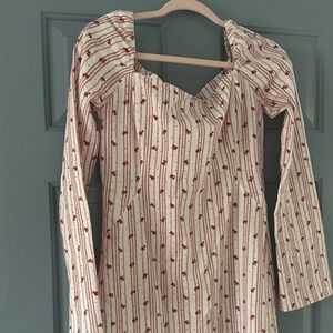 Byrdie Birdie Social Wear - Red and White Floral Striped Dress w detachable cape